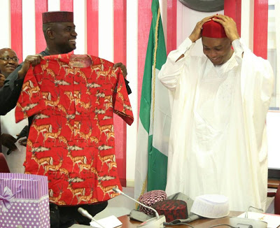 Bukola Saraki Receives 'Made In Aba' Designer Outfits At The National Assembly