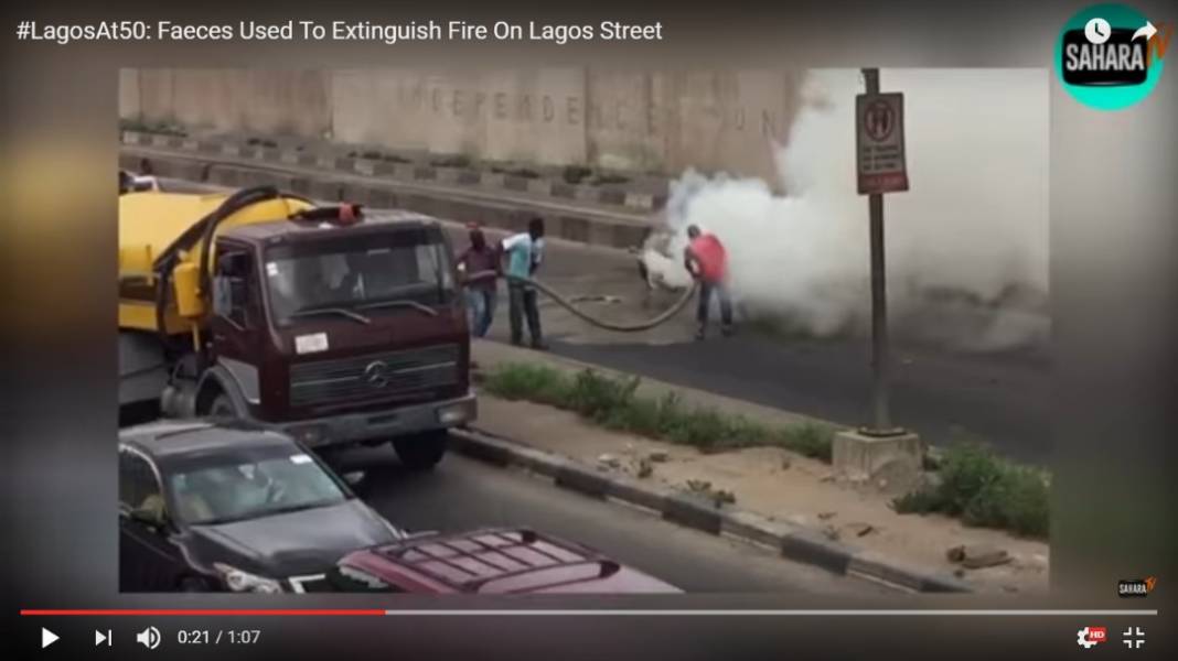 VIDEO: Lagosians Extinguish Fire With Faeces From Sewage Truck