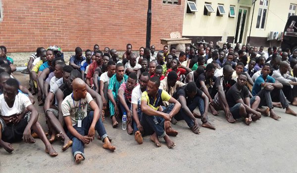 Badoo-100-suspects-on-display-after-arrest-security-operatives-at-Ikorodu