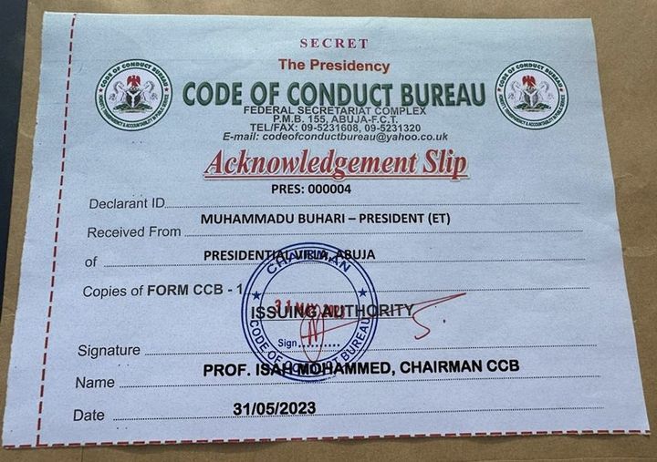 Former President Buhari Submits Assets Declaration Form, Shows Zero Debt